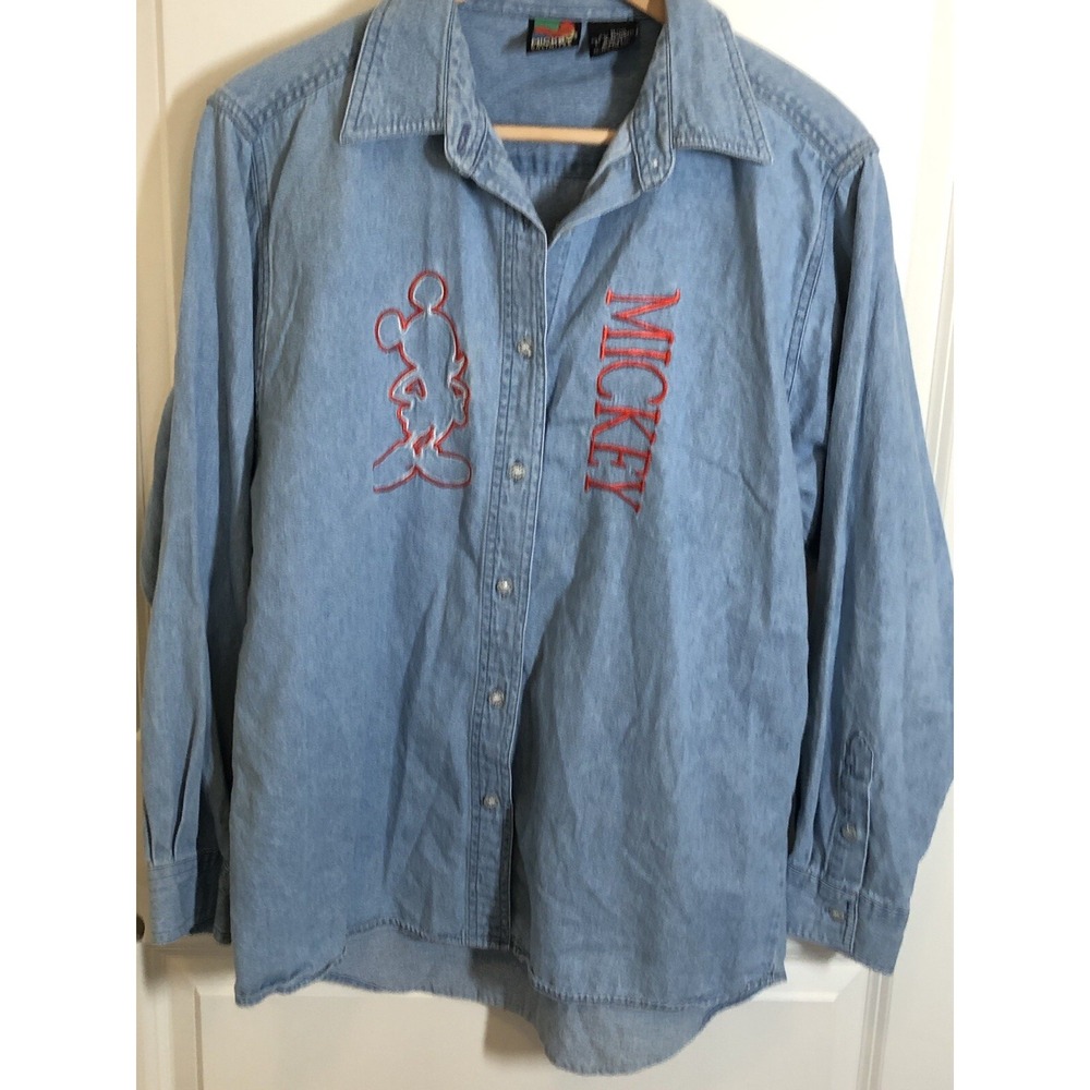 Mickey‎ Unlimited Shirt Women's Medium Blue Chambray Disney Mickey Mouse Western